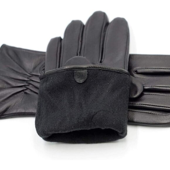 Women Black Leather Gloves Deluxe Sheep Skin Fleece Lined Cashmere Lining design - Picture 4 of 8